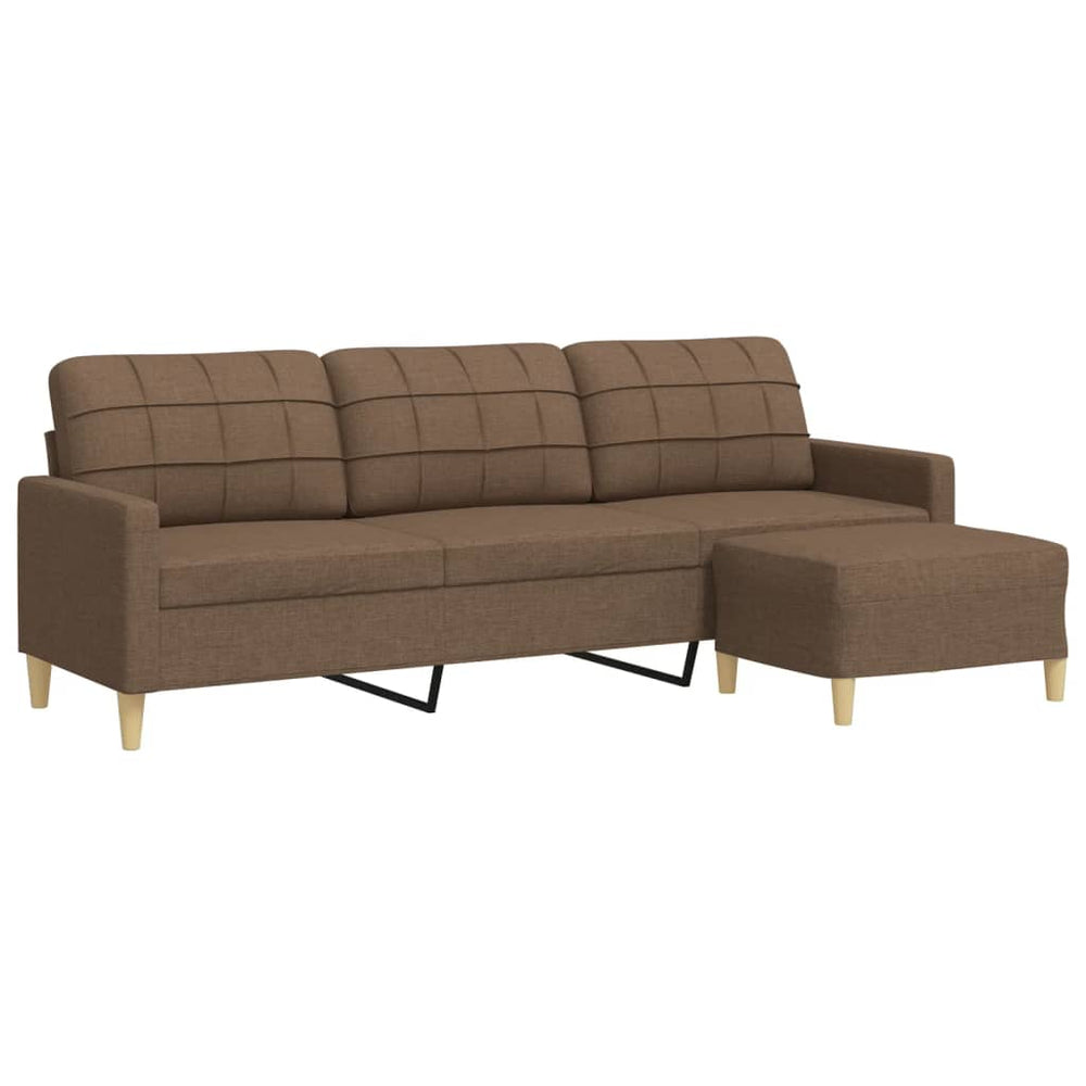 3-Sitzer Sofa mit Hocker Braun Stoff