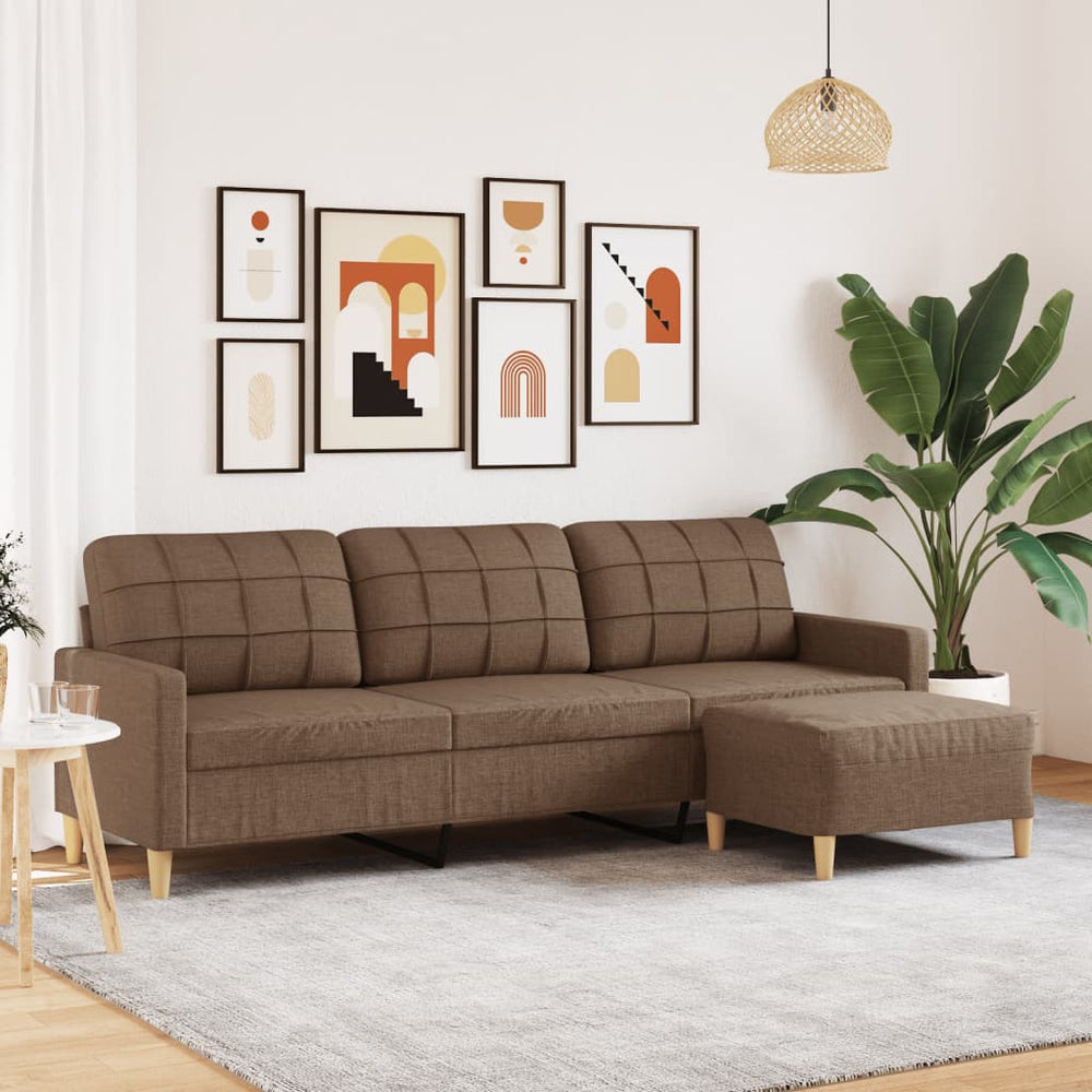 3-Sitzer Sofa mit Hocker Braun Stoff