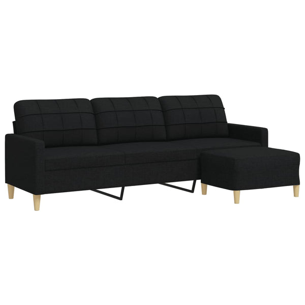 3-Sitzer Sofa mit Hocker Schwarz
