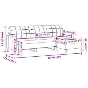 3-Sitzer Sofa mit Hocker Schwarz