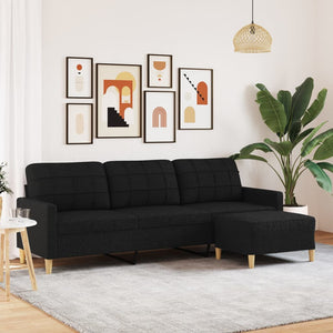 3-Sitzer Sofa mit Hocker Schwarz