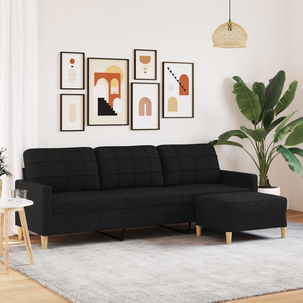 3-Sitzer Sofa mit Hocker Schwarz