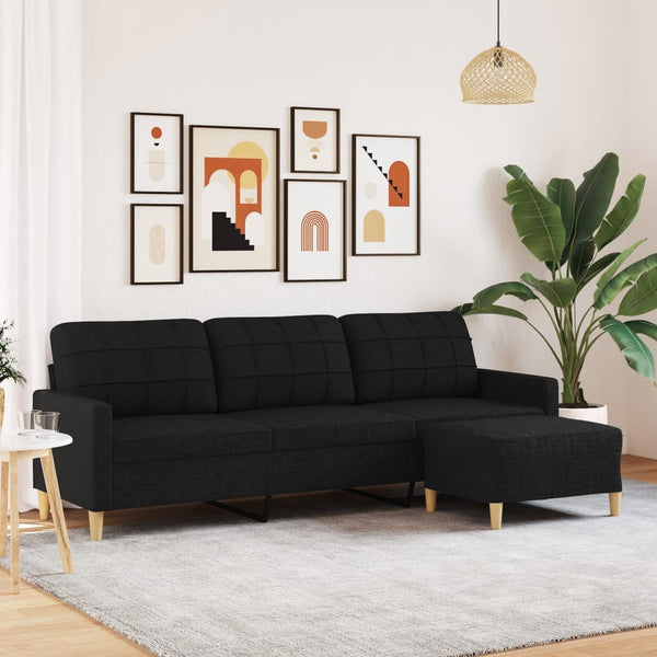 3-Sitzer Sofa mit Hocker Schwarz
