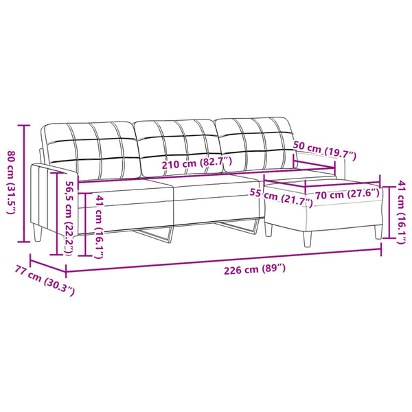 vidaXL Canapé 3 places avec pouf Jaune clair 210 cm Tissu