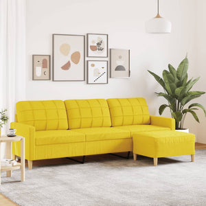 vidaXL Canapé 3 places avec pouf Jaune clair 210 cm Tissu
