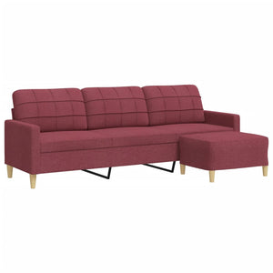 vidaXL Canapé 3 places avec pouf Rouge bordeaux 210 cm Tissu