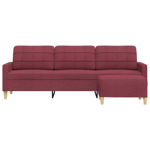 vidaXL Canapé 3 places avec pouf Rouge bordeaux 210 cm Tissu