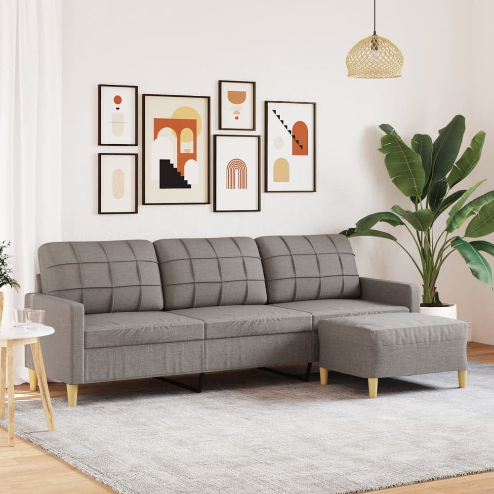 3-Sitzer Sofa mit Hocker Taupe Stoff 210 cm