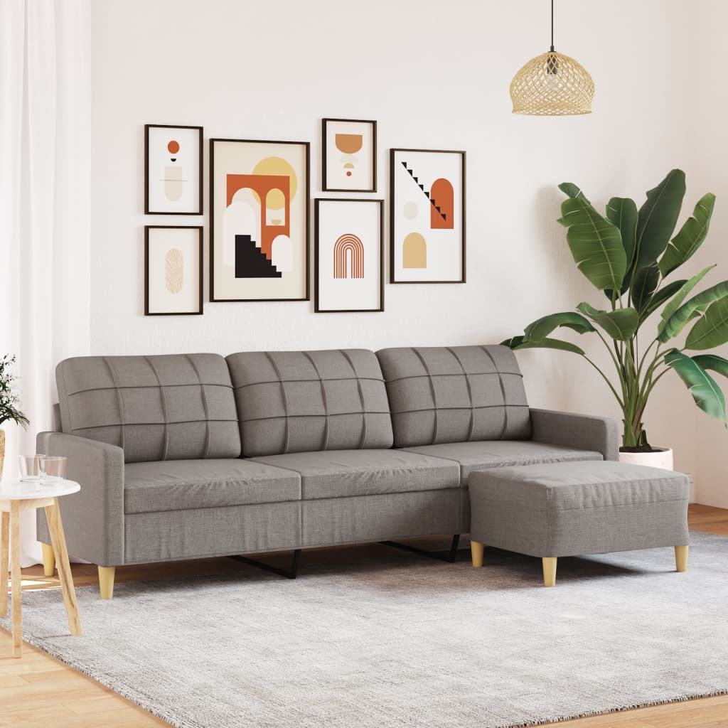 3-Sitzer Sofa mit Hocker Taupe Stoff 210 cm