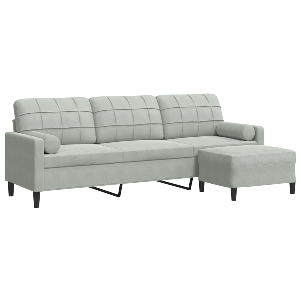 3-Sitzer Sofa mit Hocker Hellgrau Samt