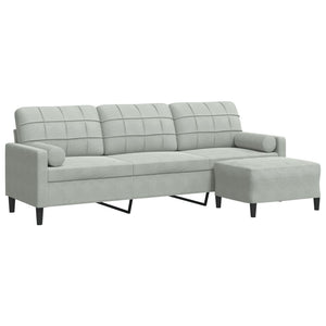 vidaXL Canapé 3 places avec pouf Gris clair 210 cm Velours