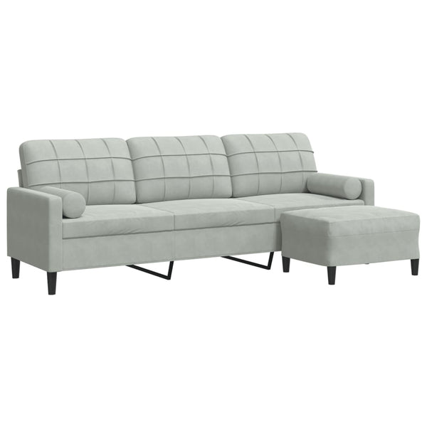 vidaXL Canapé 3 places avec pouf Gris clair 210 cm Velours