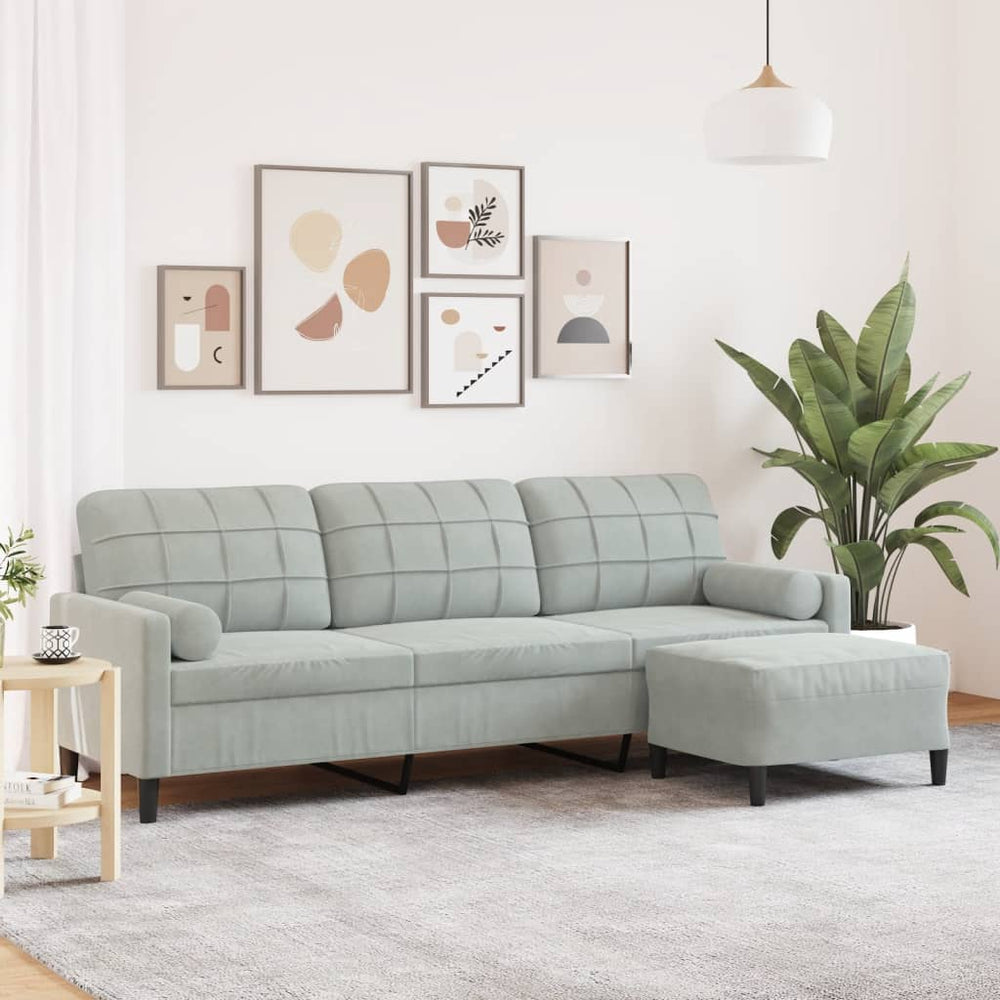 3-Sitzer Sofa mit Hocker Hellgrau Samt