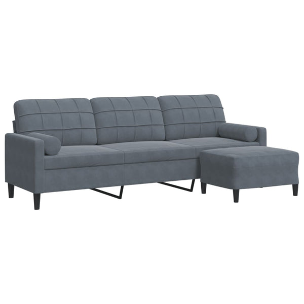 3-Sitzer Samt Sofa mit Hocker Dunkelgrau