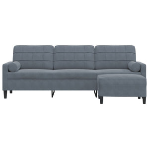 3-Sitzer Samt Sofa mit Hocker Dunkelgrau