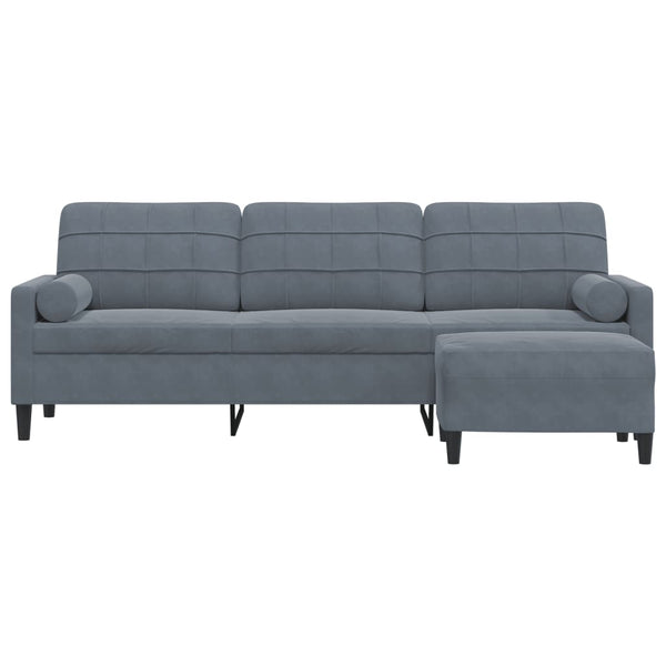 3-Sitzer Samt Sofa mit Hocker Dunkelgrau
