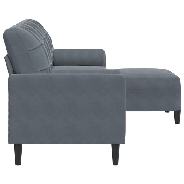 3-Sitzer Samt Sofa mit Hocker Dunkelgrau