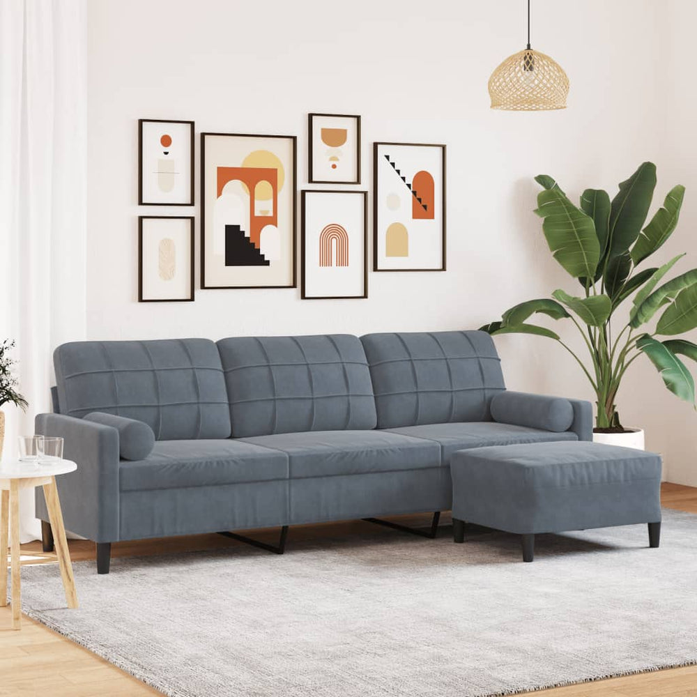 3-Sitzer Samt Sofa mit Hocker Dunkelgrau