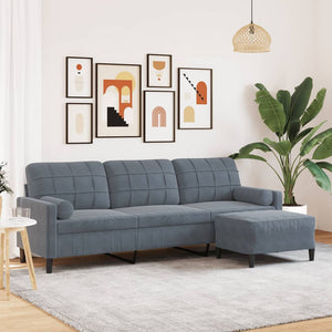 3-Sitzer Samt Sofa mit Hocker Dunkelgrau