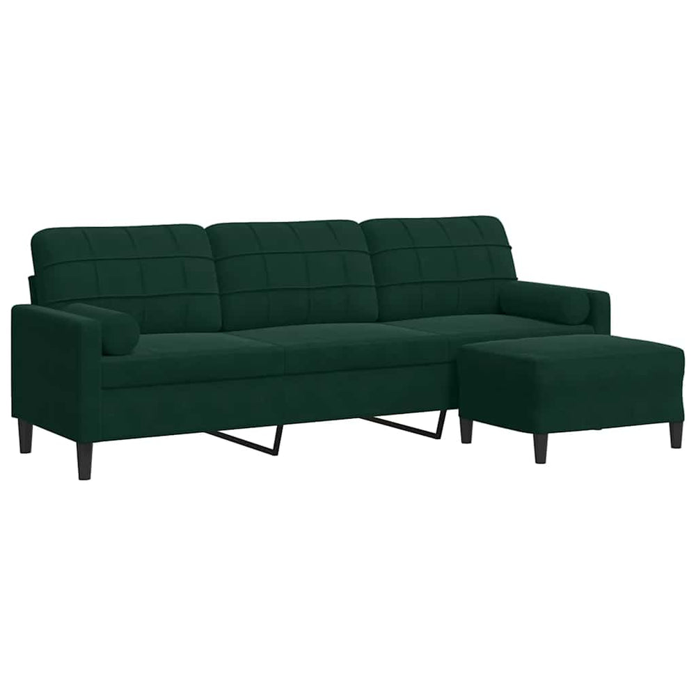 3-Sitzer Samt Sofa mit Hocker Dunkelgrün