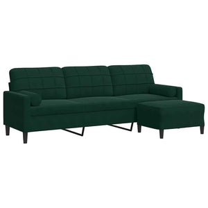 3-Sitzer Samt Sofa mit Hocker Dunkelgrün