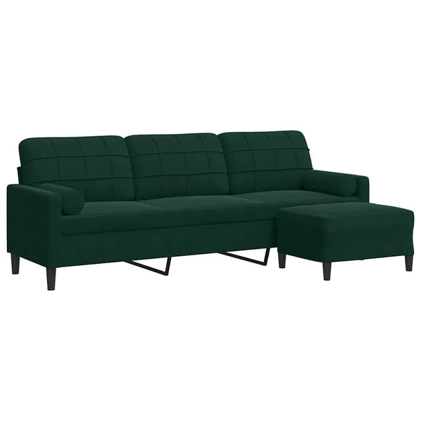 3-Sitzer Samt Sofa mit Hocker Dunkelgrün