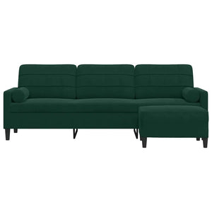 3-Sitzer Samt Sofa mit Hocker Dunkelgrün