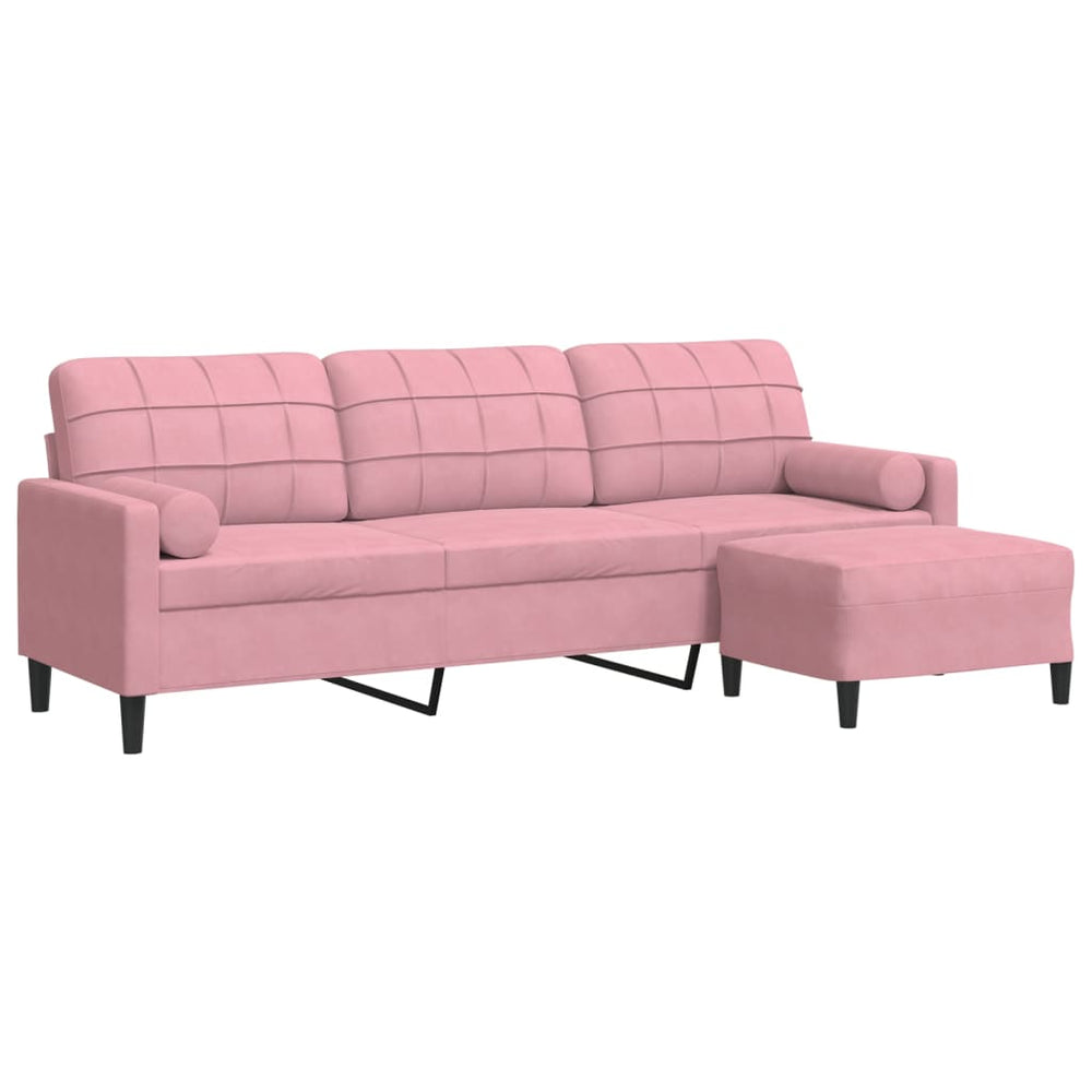 3-Sitzer Sofa mit Hocker Rosa Samt