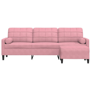 3-Sitzer Sofa mit Hocker Rosa Samt