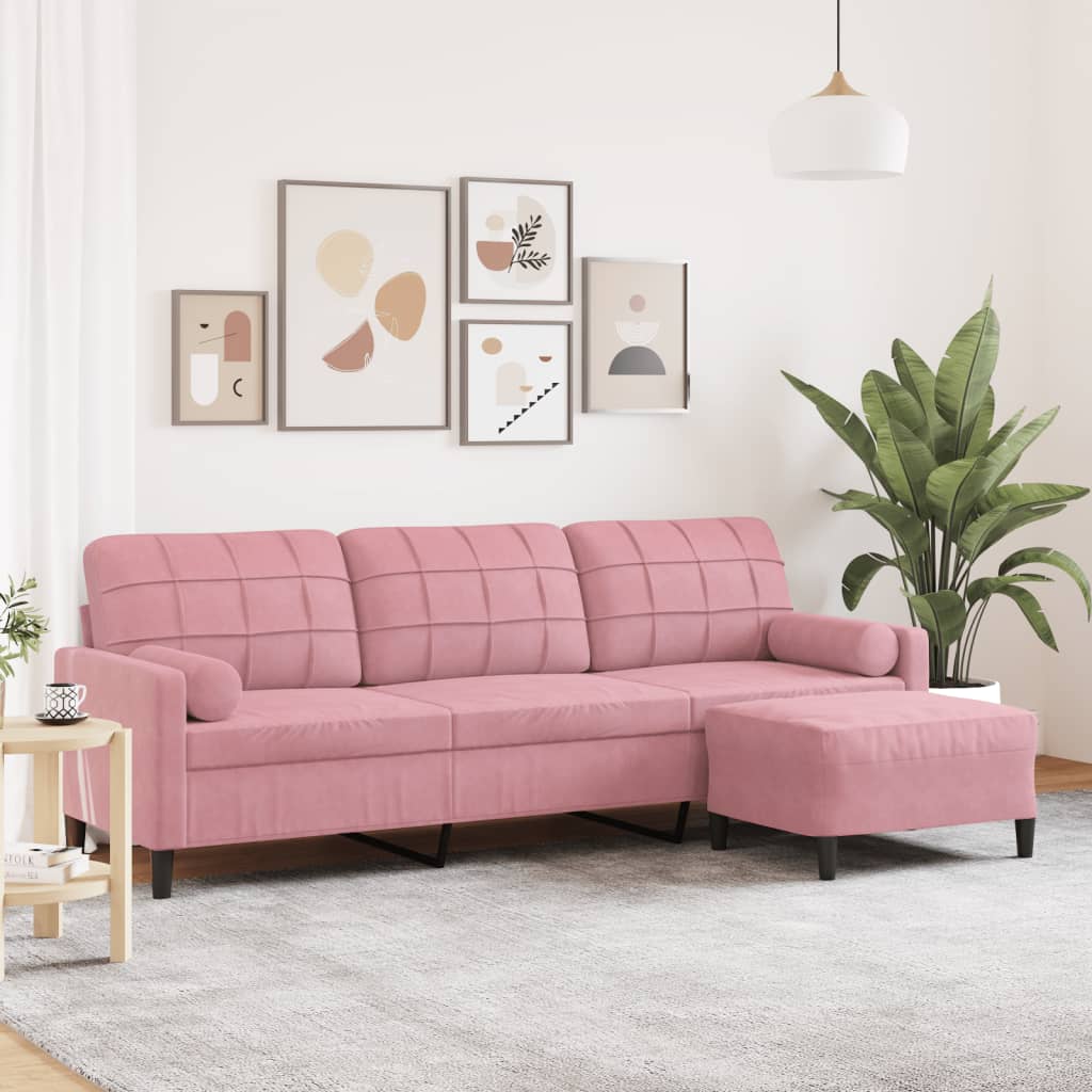 3-Sitzer Sofa mit Hocker Rosa Samt