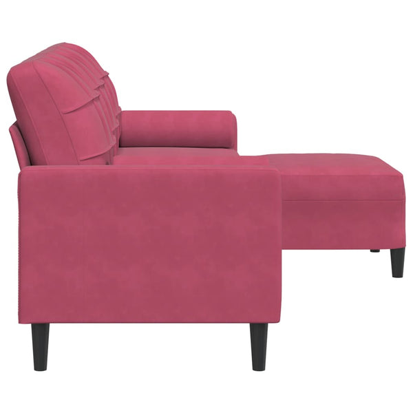 3-Sitzer Samt Sofa mit Hocker Weinrot