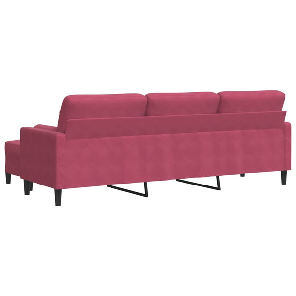 3-Sitzer Samt Sofa mit Hocker Weinrot