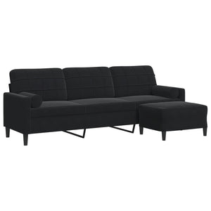 vidaXL Canapé 3 places avec pouf Velours Noir 210 cm