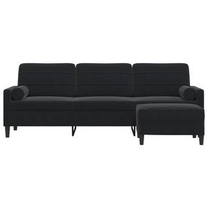 vidaXL Canapé 3 places avec pouf Velours Noir 210 cm