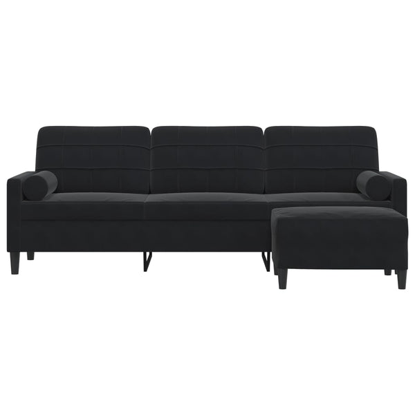 vidaXL Canapé 3 places avec pouf Velours Noir 210 cm
