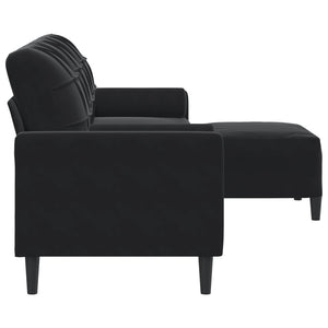 vidaXL Canapé 3 places avec pouf Velours Noir 210 cm