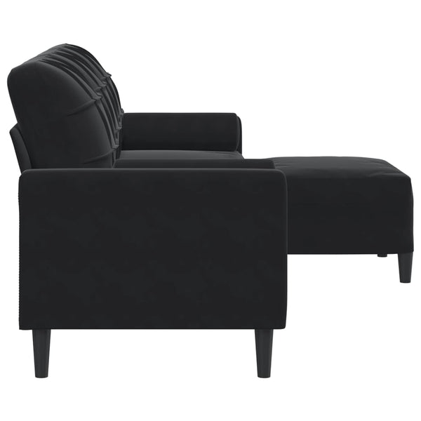 vidaXL Canapé 3 places avec pouf Velours Noir 210 cm