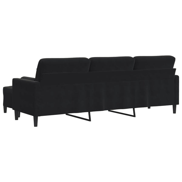 vidaXL Canapé 3 places avec pouf Velours Noir 210 cm