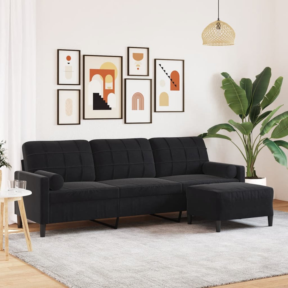 Schwarzes Samt Sofa mit Hocker, 210 cm