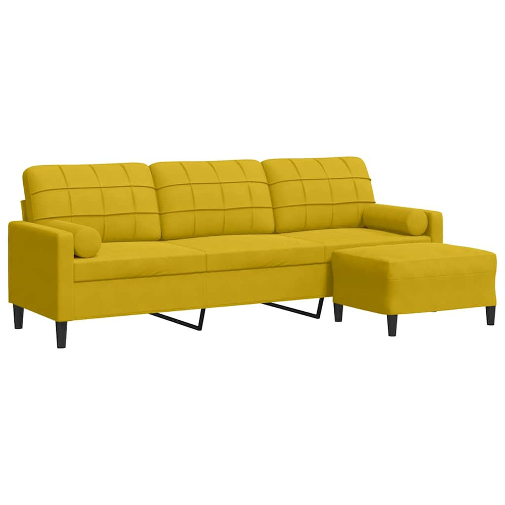 Gelbes 3-Sitzer Sofa mit Hocker, 210cm, Samt