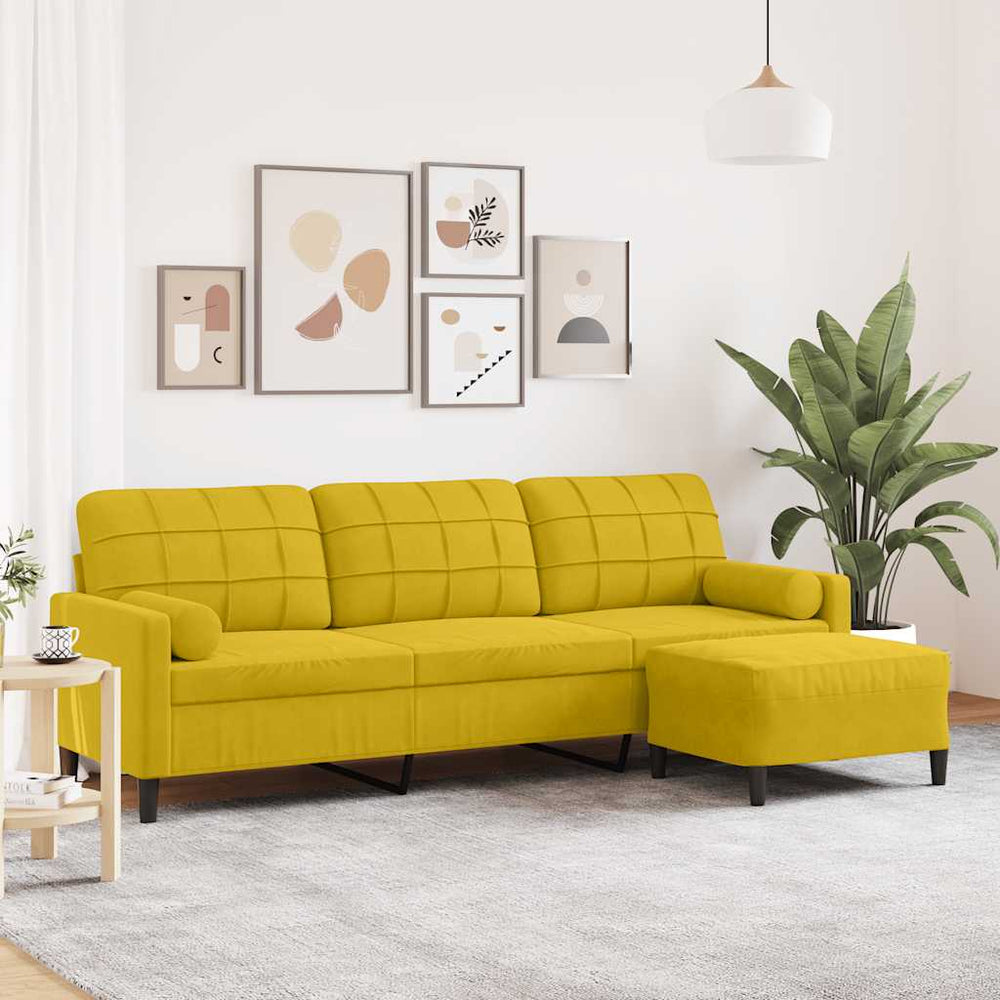 Gelbes 3-Sitzer Sofa mit Hocker, 210cm, Samt
