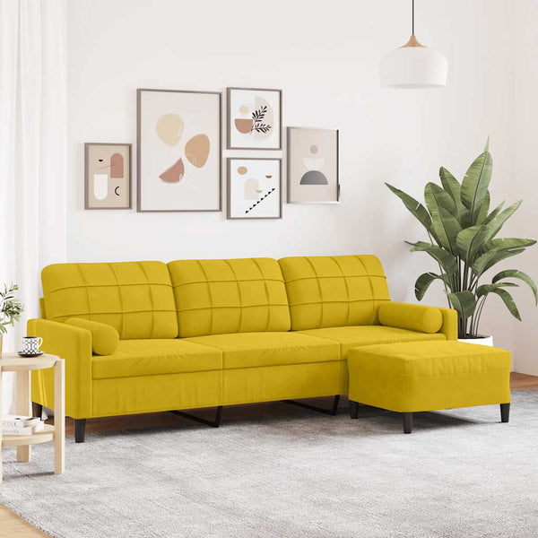 vidaXL Canapé 3 places avec pouf Jaune 210 cm Velours