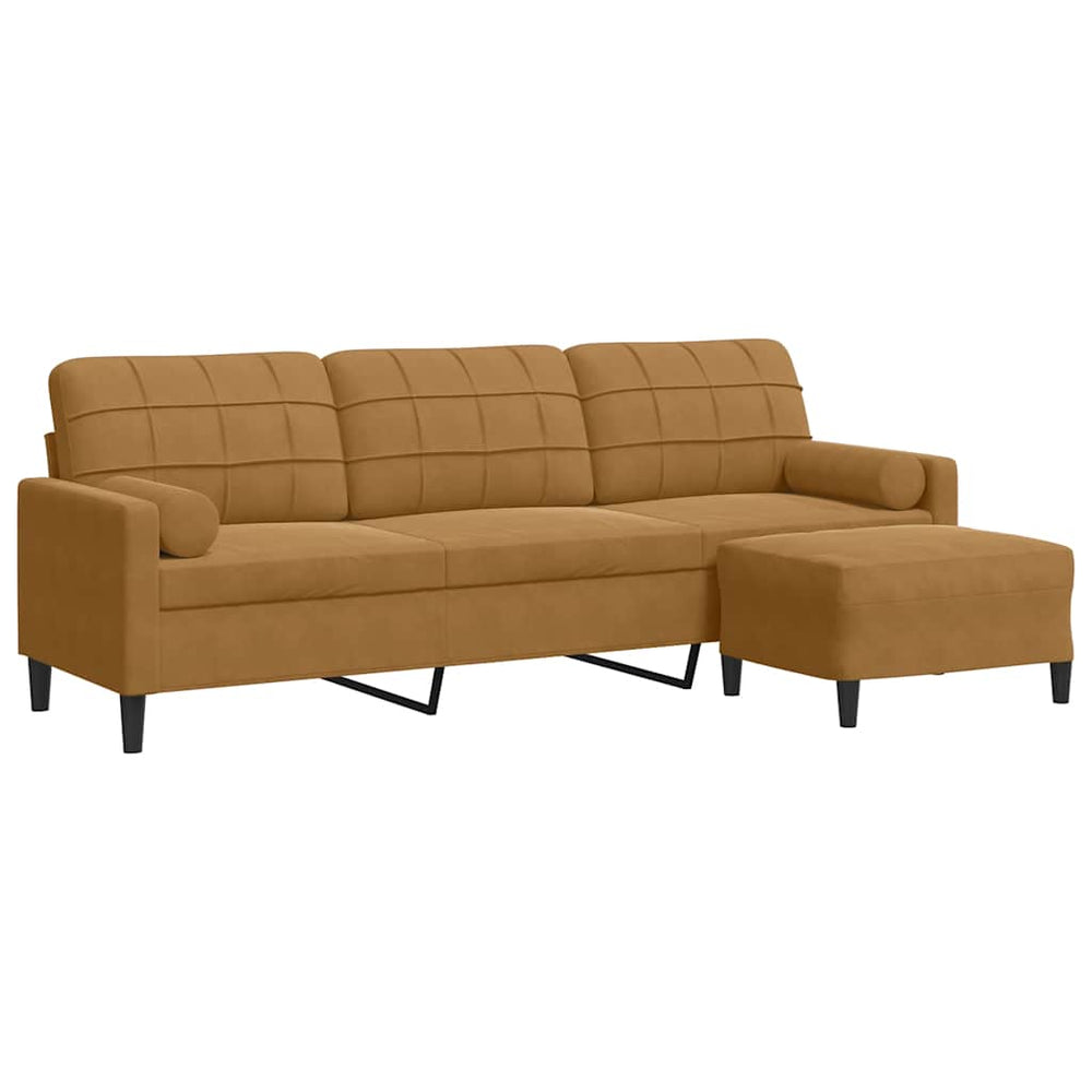 3-Sitzer Sofa mit Hocker Braun Samt