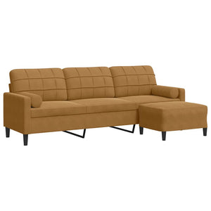 vidaXL Canapé à 3 places avec pouf Marron 210 cm Velours