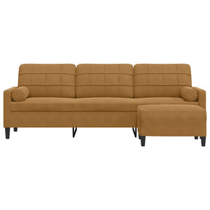 vidaXL Canapé à 3 places avec pouf Marron 210 cm Velours