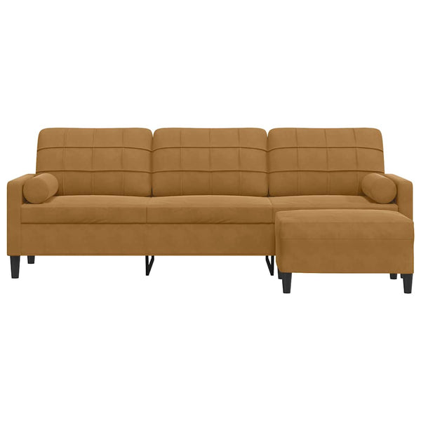 vidaXL Canapé à 3 places avec pouf Marron 210 cm Velours