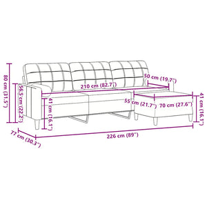 vidaXL Canapé à 3 places avec pouf Marron 210 cm Velours