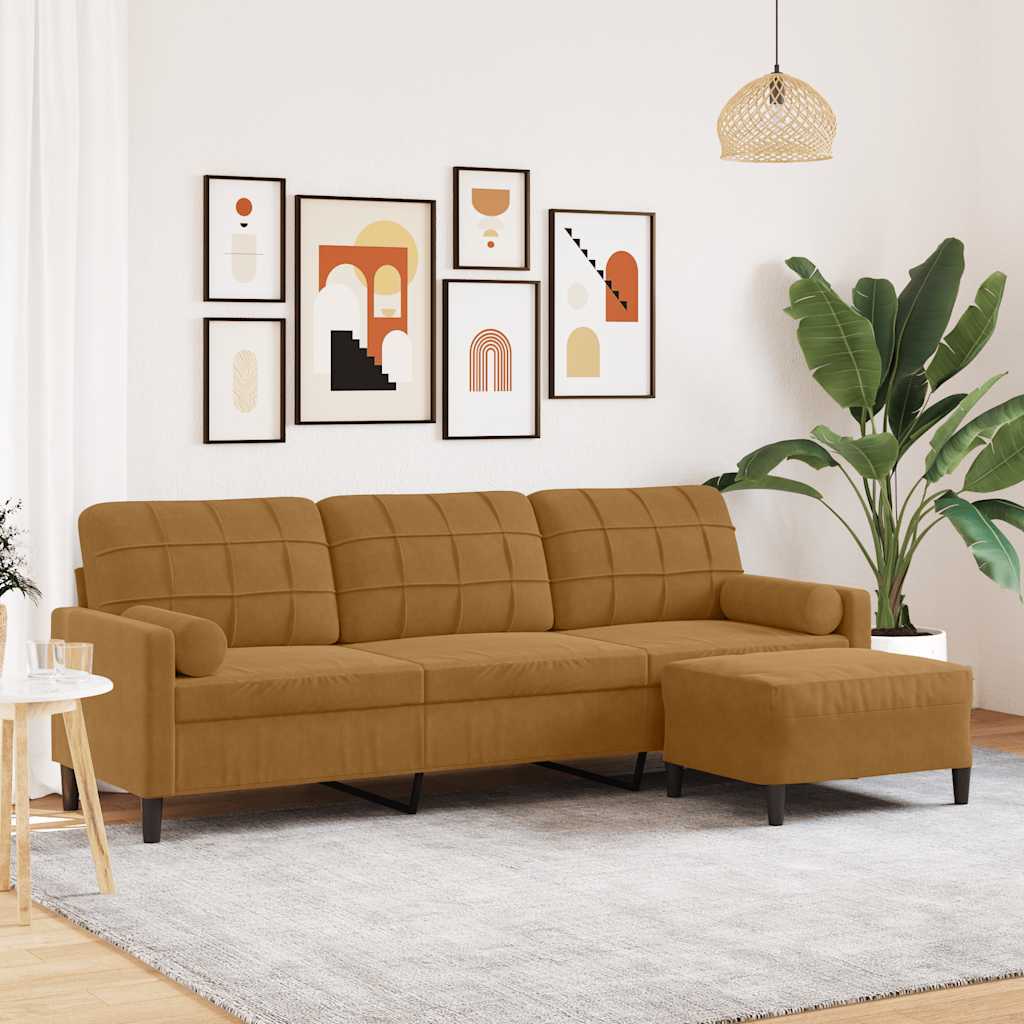 vidaXL Canapé à 3 places avec pouf Marron 210 cm Velours