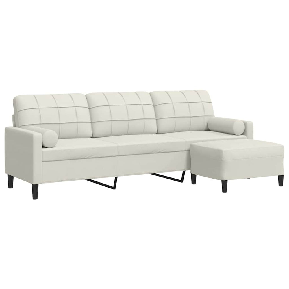 3-Sitzer Sofa mit Hocker Creme Samt