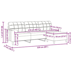 3-Sitzer Sofa mit Hocker Creme Samt